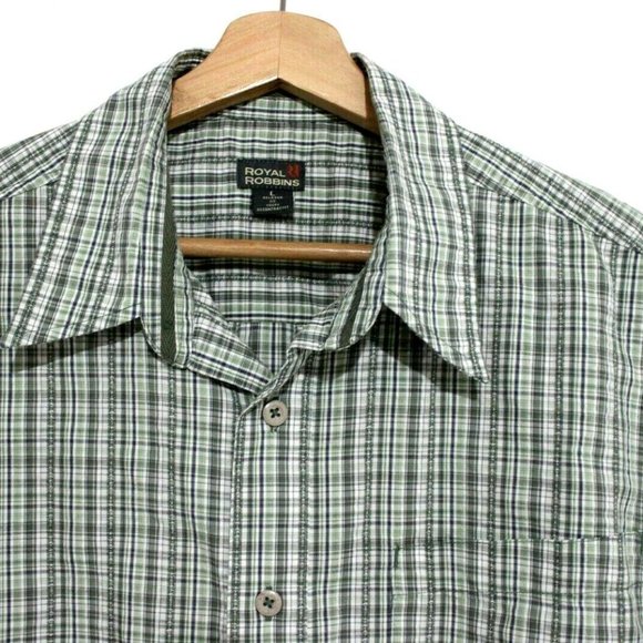 Royal Robbins Mens Size Large Relaxed Fit Green Plaid Button Down Shirt Organic - Picture 3 of 3
